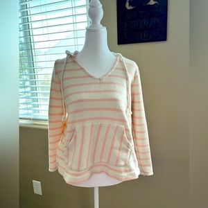 Old Navy Pink and White Striped Pullover Hoodie - Medium